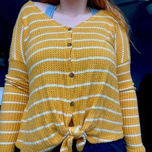 Yellow Button down Striped Top